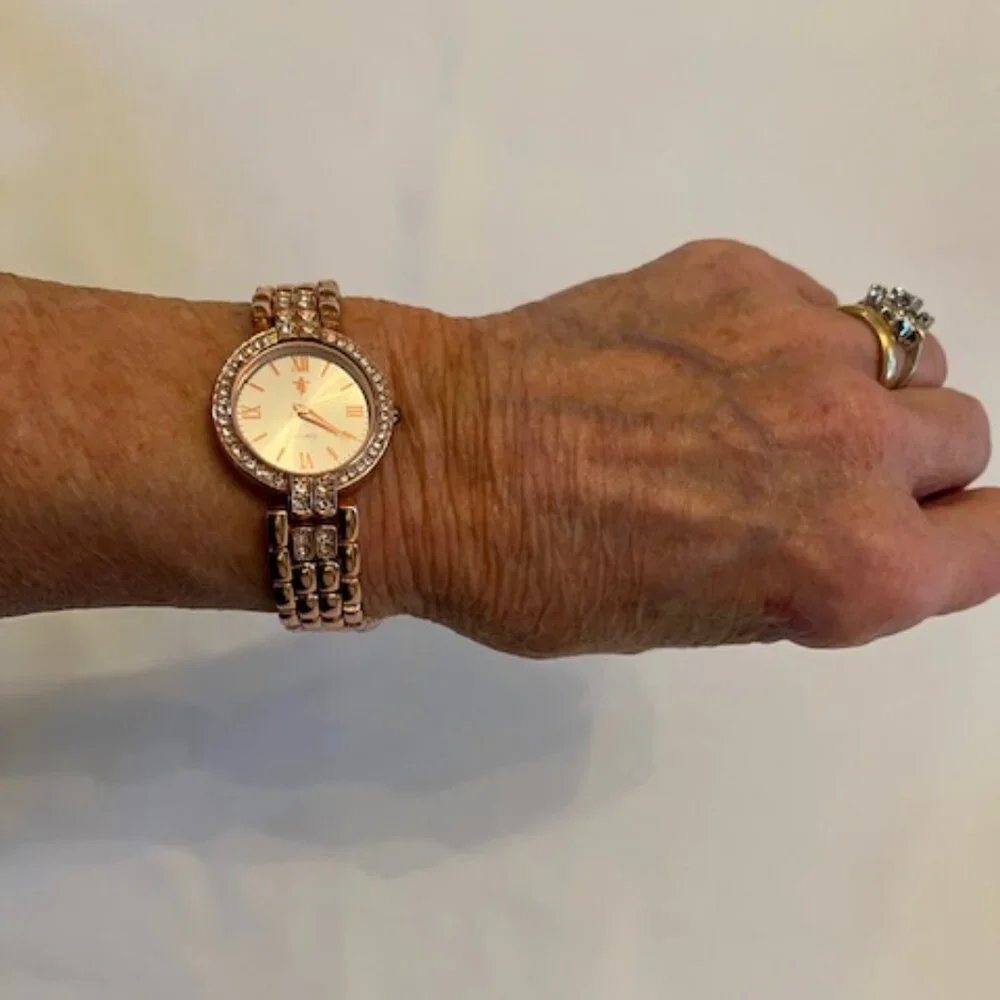 FLEUR DE LIS | Rose Gold-tone finish watch with crystal-set bezel-NEW Battery